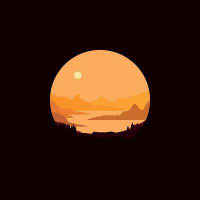 Nature mountain landscape illustration in circle.