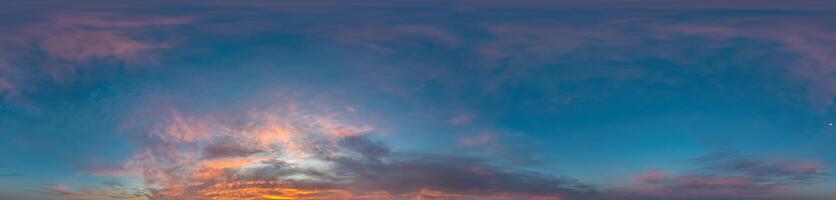 Sky panorama on sunrise with Stratocumulus clouds in Seamless spherical equirectangular format as full zenith for use in 3D graphics, game and in aerial drone 360 degree panoramas for sky replacement photo