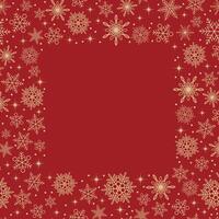 Deep Red Square Frame Illustration With Abstract Snowflakes Pattern And Text Space. vector