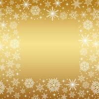 Gold Metallic Square Frame Illustration With Text Space Decorated With Snowflakes Pattern. vector