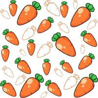Cartoon carrot pattern background design and carrot line art vector