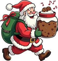 Capture the essence of Christmas with this vibrant image of Santa joyfully delivering cookies to spread festive cheer. vector