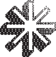 Bitmap pattern star shape. Snowflake halftone gradient element. Y2k graphic abstract icon. Dither noisy grunge texture. png