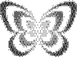 Bitmap pattern abstract butterfly shape. Halftone gradient element. Graphic abstract icon. Dither noisy grunge texture. png