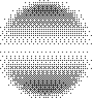 Bitmap pixel arcade game effect. Circle with bit pattern texture. Round y2k halftone element. Aesthetic globe with dither gradient. 2000s noisy illustration png