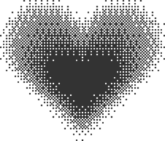 Bitmap pixel arcade game effect. Hearts y2k halftone pattern shape. Dither aesthetic gradient glow icon. 2000s design grainy illustration png