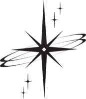 Line icon of star. Y2k shiny element. Sparkles and glitter symbol. Retro graphic of minimal figure. Magic black twinkles sun and moon with cosmic orbits png
