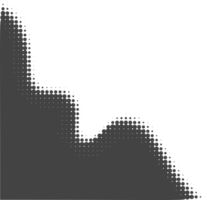 Dotted corner element. Noise gradient fade effect. Halftone grunge gradation shadow. Gritty shade border. Black wavy shape png