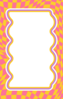 Wavy scallop border. Rectangle fun wavy chessboard frame. Cartoon hand drawn shapes for text picture and photo. Doodle groovy psychedelic template. Abstract funky y2k squiggle checkered bubble png