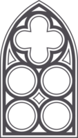Gothic church window. Cathedral stained glass arch. Frame with pattern. Element of catholic medieval architecture. Old vintage frame silhouette png