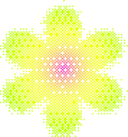 Pixel pattern flower shape. Textured daisy with bitmap Y2k dither gradient. Retro with old computer game graphic effect. Halftone illustration png