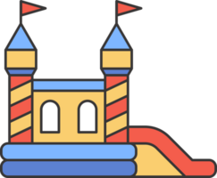 Bouncy castle color icon. Inflatable house pictogram with slide for air trampoline park and children playground for jumping. Inflated equipment for amusement park and kids zone. png