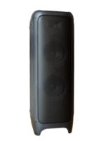 Front view of Large black Modern Audio Speakers Isolated on transparent background, Portable speakers use batteries to work, provide good sound, File png