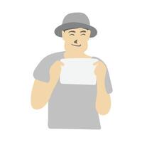 half length of man with hat holding paper sign illustration isolated on white background vector