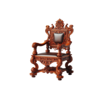 Ornate wooden chair with intricate carvings displayed on a transparant background in a minimalistic setting png