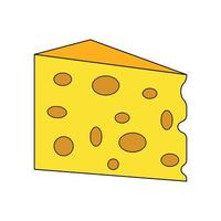 cheese parts and slices. Cartoon drawing of a single slice of swiss cheese with holes, isolated on white background. vector