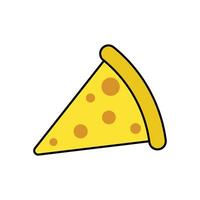 cheese parts and slices. Cartoon drawing of a single slice of swiss cheese with holes, pizza slice illustration on white background. vector