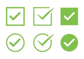 check mark icon set. check mark box square frame. check box icon with correct buttons and yes checkmark icons in green tick box, icon illustration n white background. vector