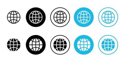 World web icons set. Globes with world maps symbol. Black and white internet globe network stroke lines icons isolated on white background. vector