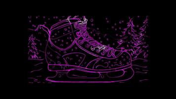 Neon frame effect, Ice Skates A boot with blades for ice skating on black background video