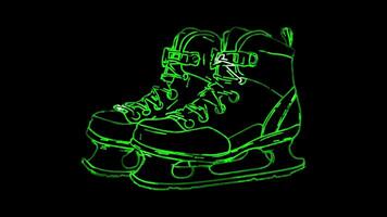 Neon frame effect, Ice Skates A boot with blades for ice skating on black background video