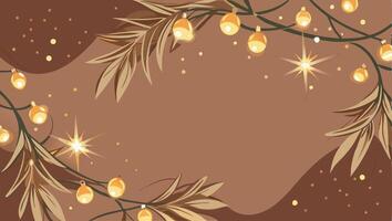 Christmas wreath with lights on a brown background vector