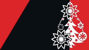 A red and black Christmas tree with snowflakes vector