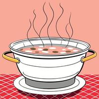 A pot of soup with steam coming out of it vector