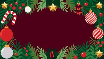 Christmas frame with ornaments and berries on a dark background vector
