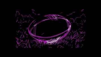 Neon frame effect, rugby ball on black background video