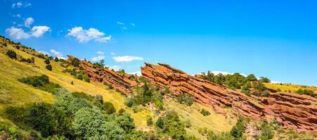 Rock Formation next to The Red Rocks Amphitheatre which is carved out of the rocks near Red Rock, Colorado, southwest of Denver. There are a few other noteworthy sandstone formations nearby. photo