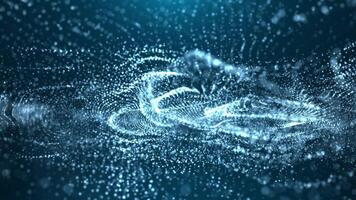 Abstract glowing wave from of particles and dots move on a blue background, big data visualization, futuristic and digital background, seamless loop video
