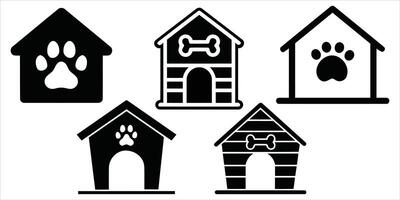 Set of dog house silhouette icons on a white background vector