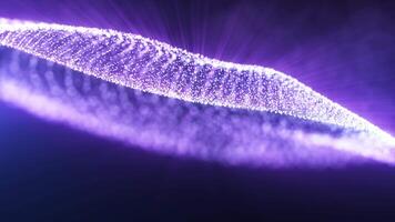 Abstract magical blue wave of netting particles of dust and glitter emits rays of light and flying particles. seamless loop. animation video