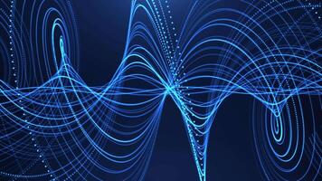 Abstract hi-tech swirled lines on a blue background. wavy lines of particles. seamless loop. animation video
