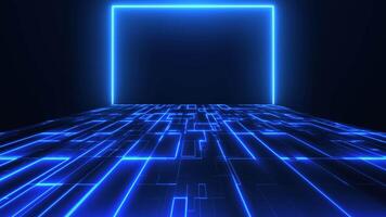 Digital futuristic tunnel or travel through time. moving with bright neon lines. High technology corridor. night scene from the cyber world with bright neon surfaces. Seamless loop 4k video