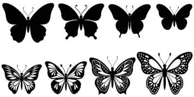 Set of black and white butterfly silhouette art on a white background vector