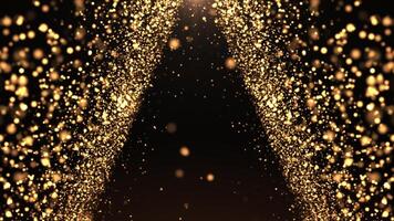 Abstract cinematic background of bright golden particles. texture surface made of glowing orange particles. Futuristic soft digital data flow. Seamless looping video