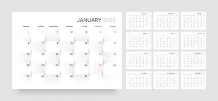 2025 Monthly calendar template. Diary planner in a minimalist style. Week Starts on Monday. vector