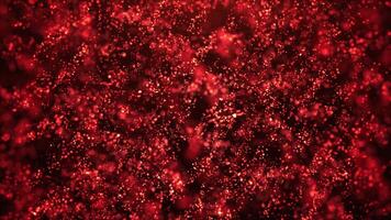 Animation of abstract glowing glitter particles. Flight of Bright dots and particles on a red back ground. seamless loop. video