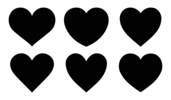 Silhouette black heart icon set in different shape isolated on white background. Heart icons. Black hearts symbol, love sign, heartbeat silhouette, heart pictograms isolated set. illustration. vector