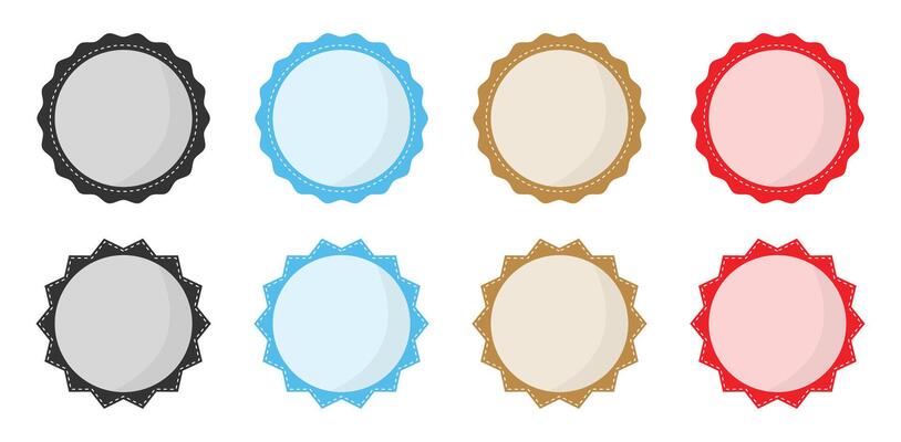 Simple circle frame icon set in different color. Collection of empty circular stamp logo symbol. Blank labels or circular stamp. Circle template for logo, stickers and business sign symbol.