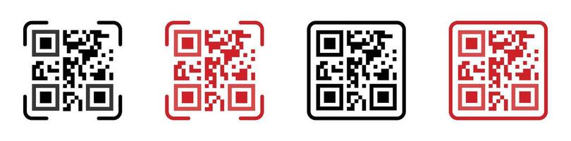 Qr code icon set. Barcode scanner icon symbol set red and black color isolated on a white background. Scan code sign product reader icon. Barcode scanner icon. QR code for payment illustration. vector