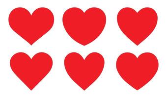 Red heart icon set in different shape isolated on a white background. Heart icon set. Red and hearts symbol, love sign, heartbeat silhouette, heart pictograms isolated set. illustration. vector