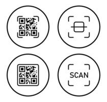Set of digital scanning qr code icons isolated on a white background. Barcode scanner icon. QR code for payment. QR codes scan in black color flat styles for smartphone. Outline style icons. vector