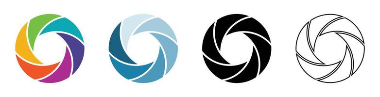 Camera aperture icon symbol set in different color. Camera lens diaphragm icon isolated set in colors. Shutter camera aperture lens icon set different style. Aperture icons set. illustration. vector