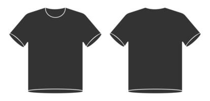 Silhouette front and back men t shirt icon. Front or back t shirt icon set in black color. Template front and back views. Front and back view of a t-shirt. illustration. Flat design. vector