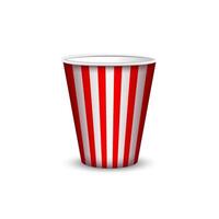 Realistic striped paper box for popcorn isolated on white background. mockup of empty white and red bucket for popcorn. vector