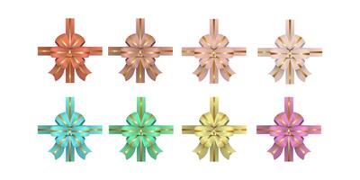 Collection set bow realistic shiny satin with shadow on white background for decorate your wedding invitation card, greeting card, gift boxes, web banner and etc. vector