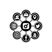 A circle with icons of social media and other icons vector